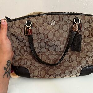 Coach Brown and Black Shoulder Bag with Monogram Pattern